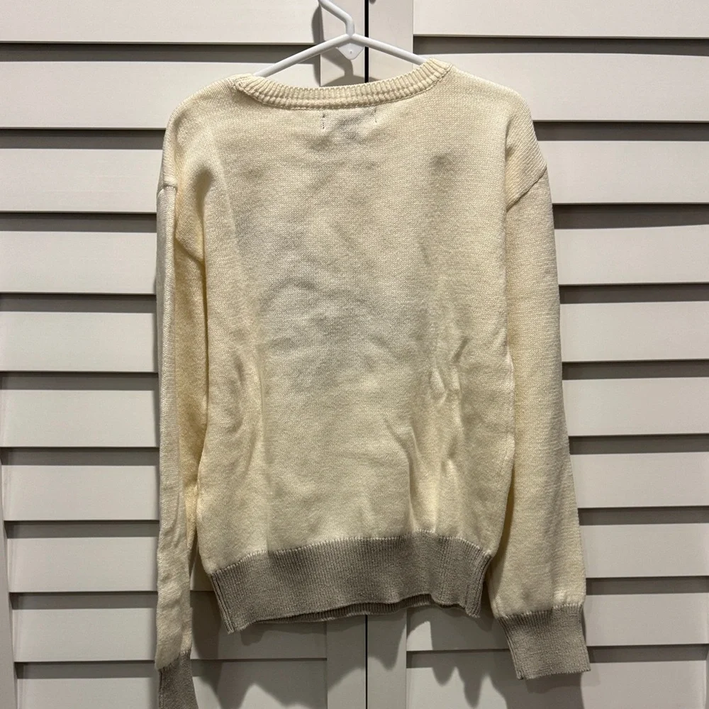 GAP Kids Cream and Gray Metallic Sweater with Dog Design